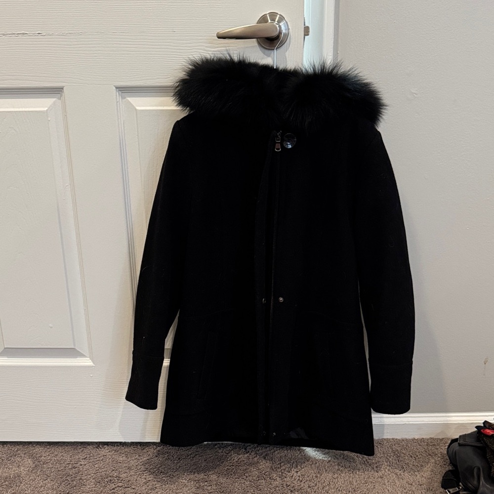 Black Fur-Trimmed Women's Coat